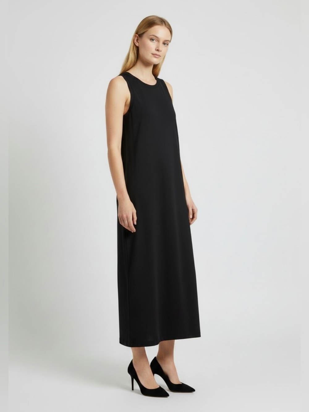 Leith Black Sleeveless Scoop Neck Maxi Dress